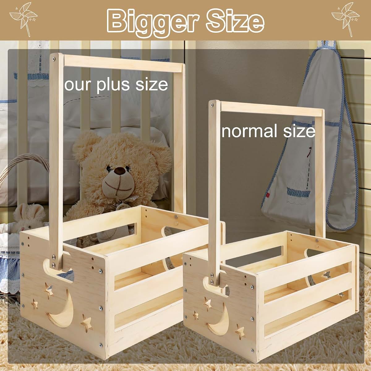 Wooden Baby Shower Crate Closet Bigger Size Storage Basket With Handle
