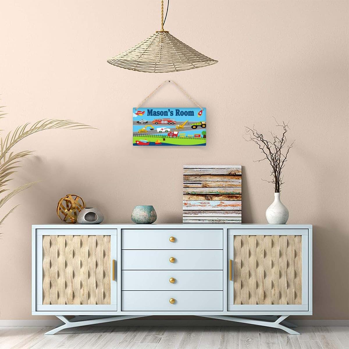 CUSDECOR Personalized Various Transportation Vehicles Kid Room Door Sign Car Boys Bedroom Wall Decor Custom Name (photo 4)