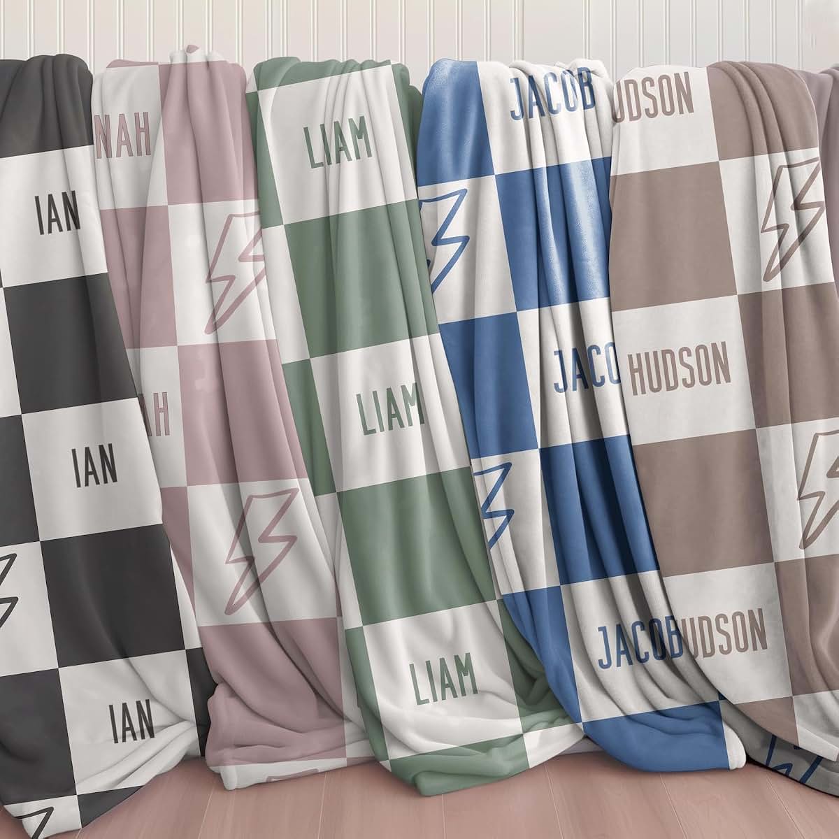 Bristow Personalized Name Blanket, Checkered Baby Blanket, Kids Blanket, Customized Blanket Throw, Christmas Birthday (photo 4)