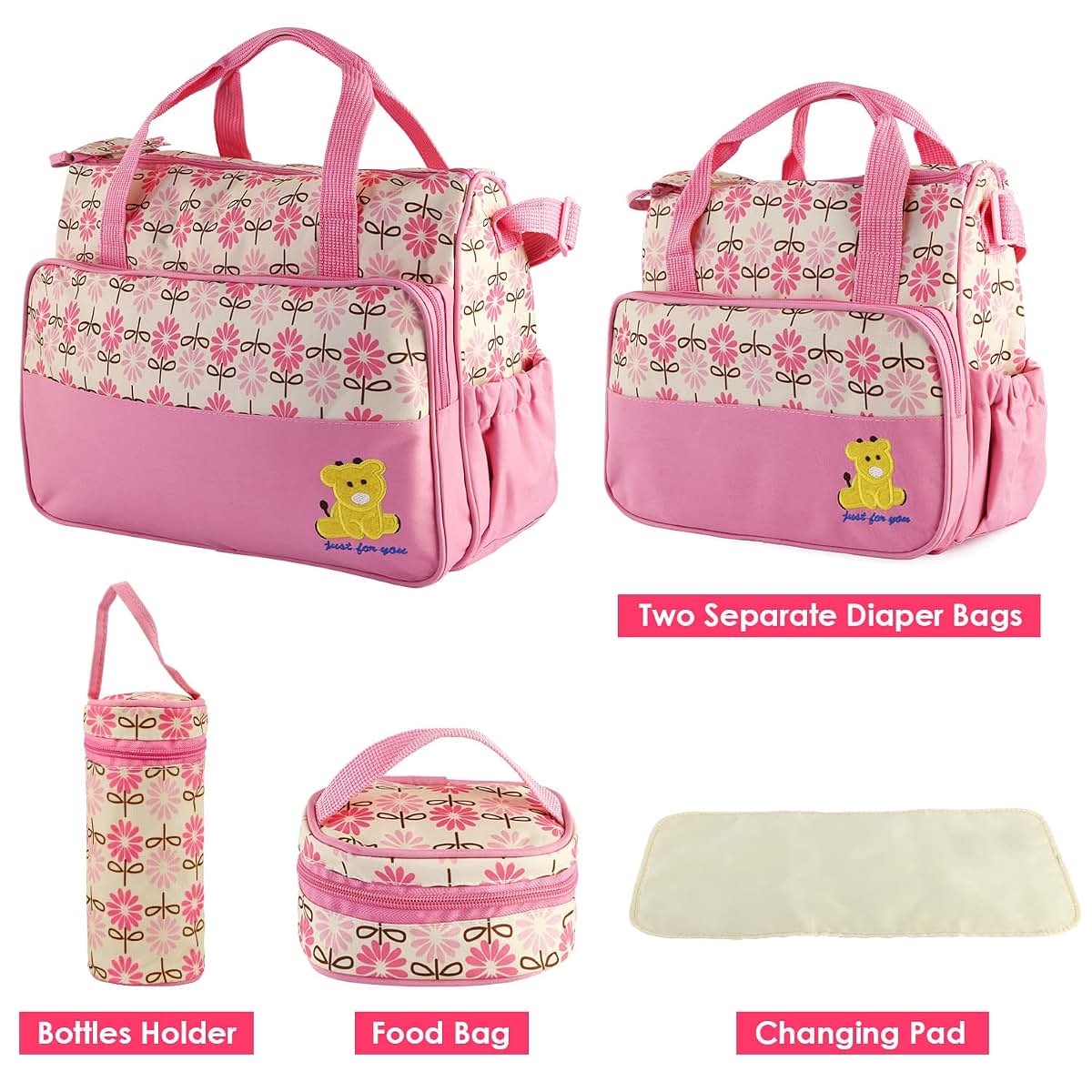 KOCASO 5 Pcs Multifunctional Set Baby Changing Diaper Nappy Bag, Maternity Mummy Handbag, Portable Nappy Basket Storage (photo 4)