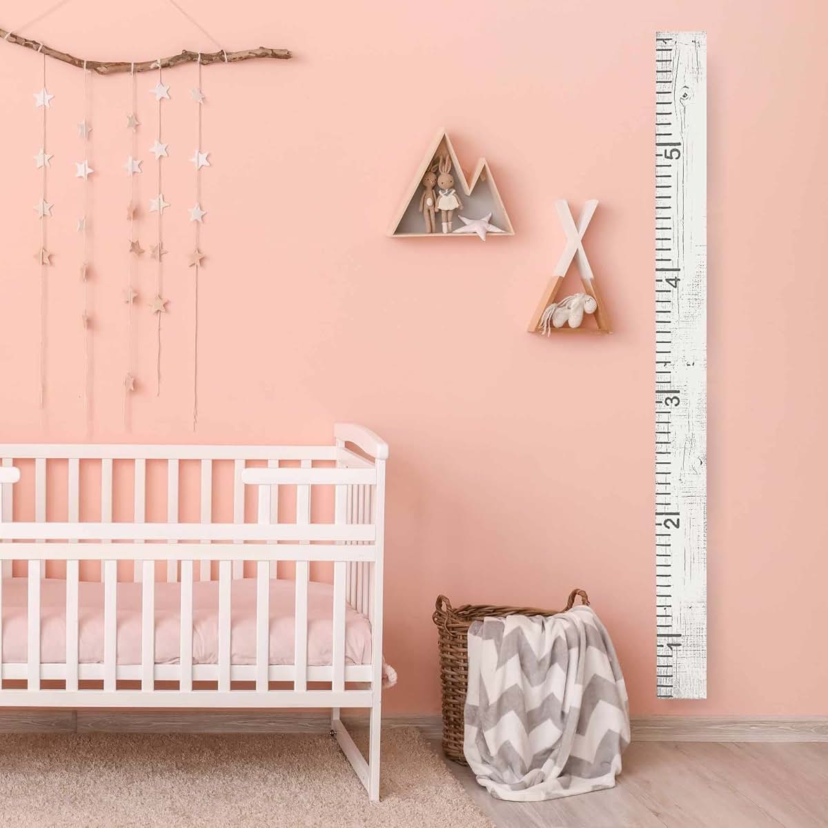 Rockin' Wood Growth Chart for Kids Made from Reclaimed Rustic Wood - Hand Painted - No Vinyl (Whitewash)