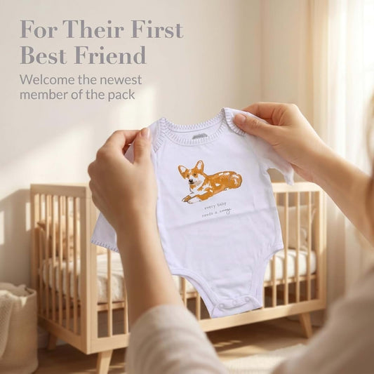 MUD PIE Baby Corgi Bodysuit and Bib Set, Cotton, 0-6 Months