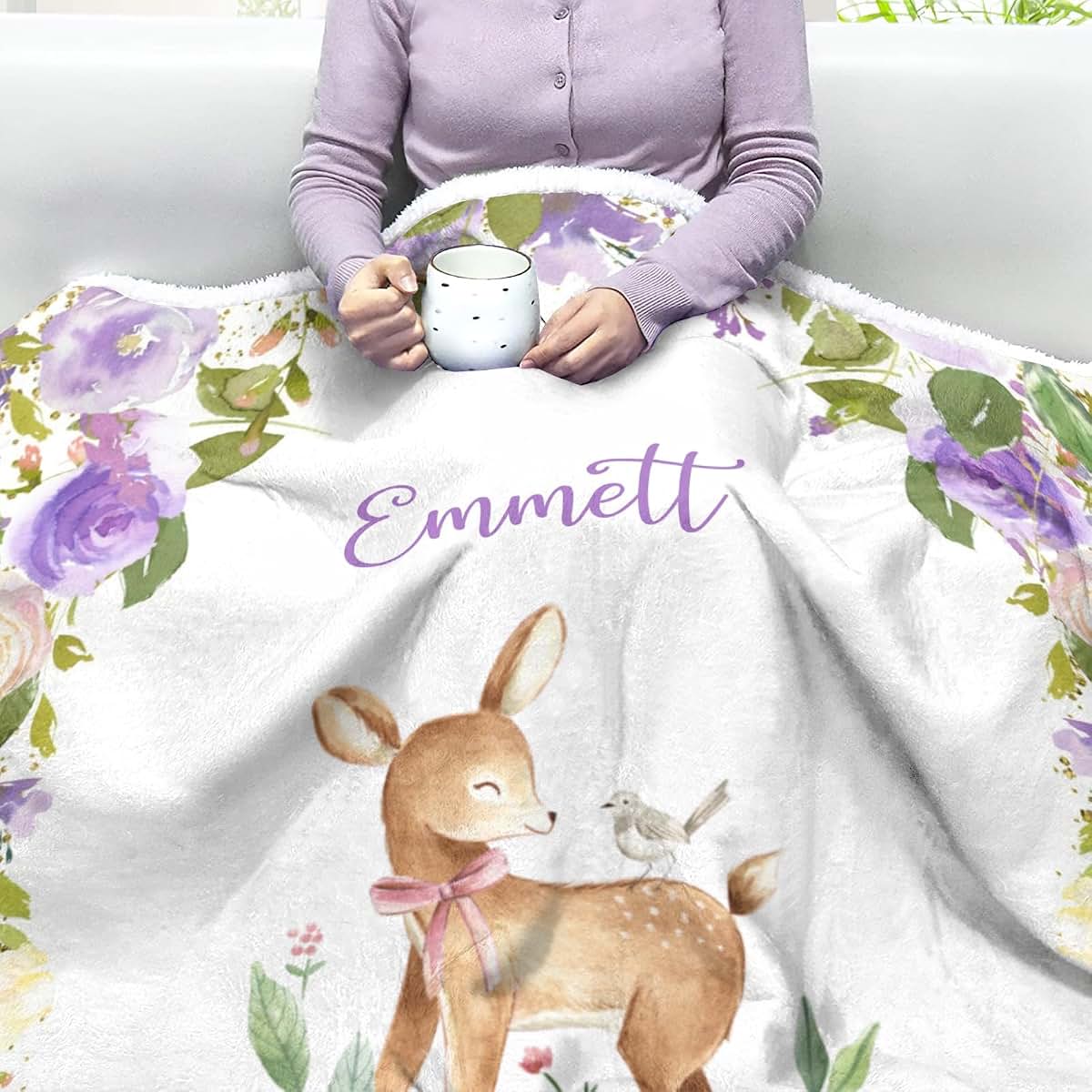 Nzoohy Personalized Floral Sherpa Fleece Baby Blanket (photo 4)