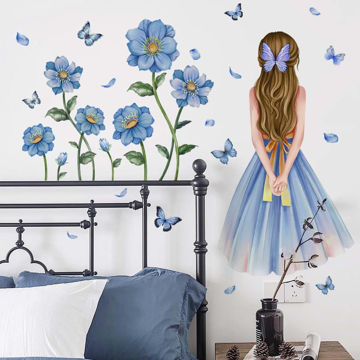 Winhappyhome Floral Butterfly Vinyl Wall Decals for Room Decoration
