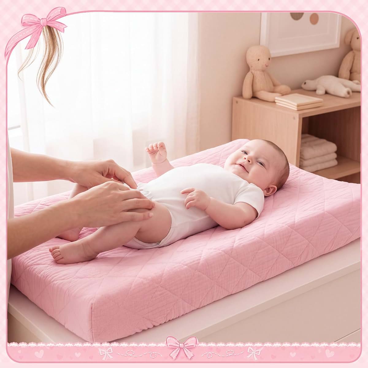 Chicplaid 2 Pack 32"x16" Pink Gingham Quilted Muslin Changing Pad Covers (photo 4)