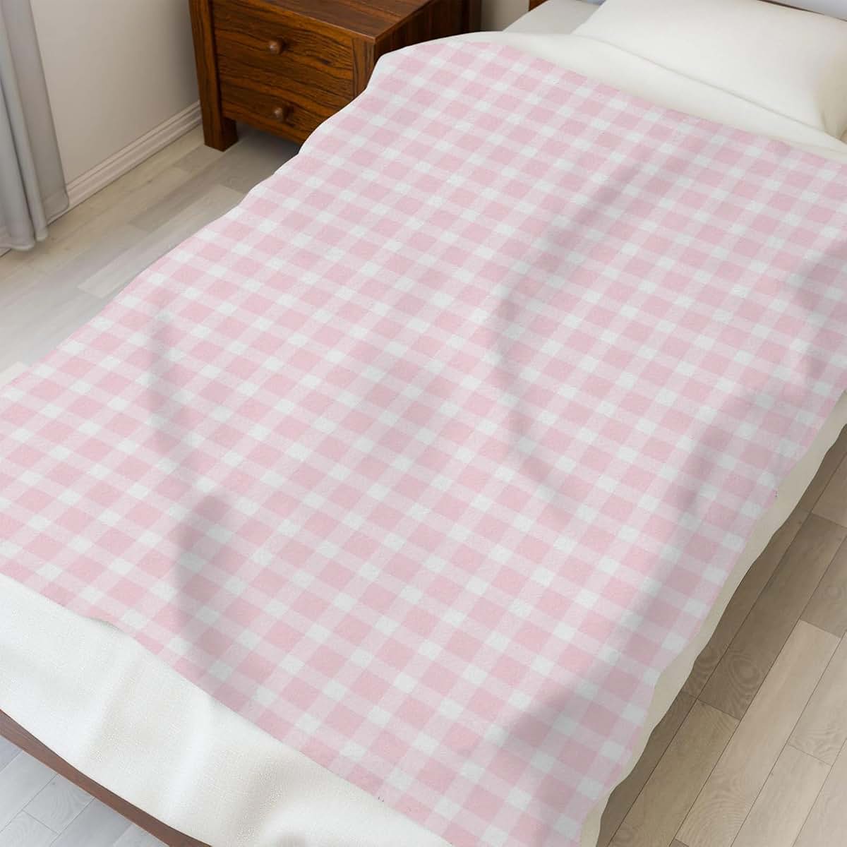 Selgkds Pink Plaid Baby Blanket In Pastel Gingham Check (photo 4)