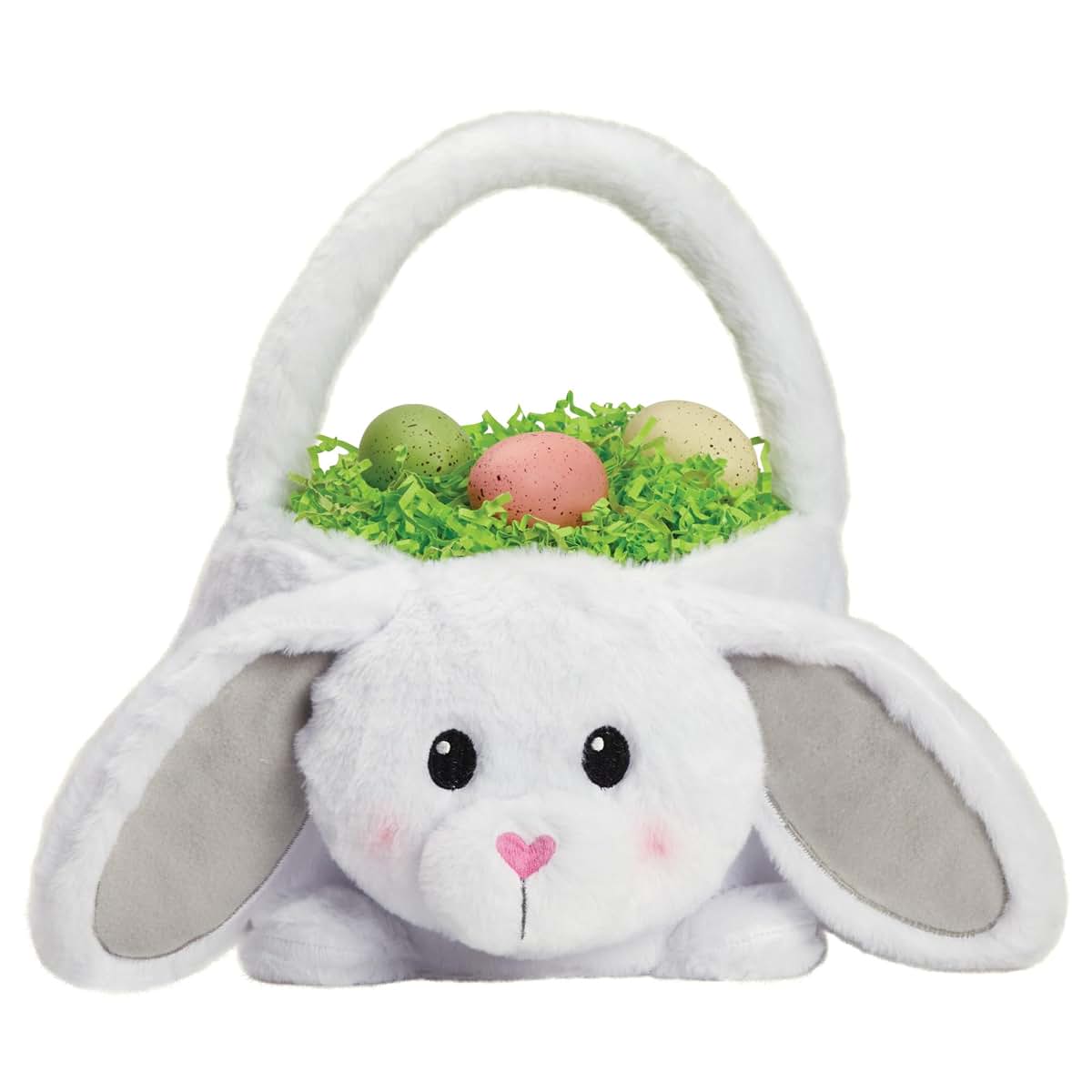 Personalized Planet Personalized Plush Easter Bunny Basket with Custom Name Embroidered in Teal Thread | Soft White Fur