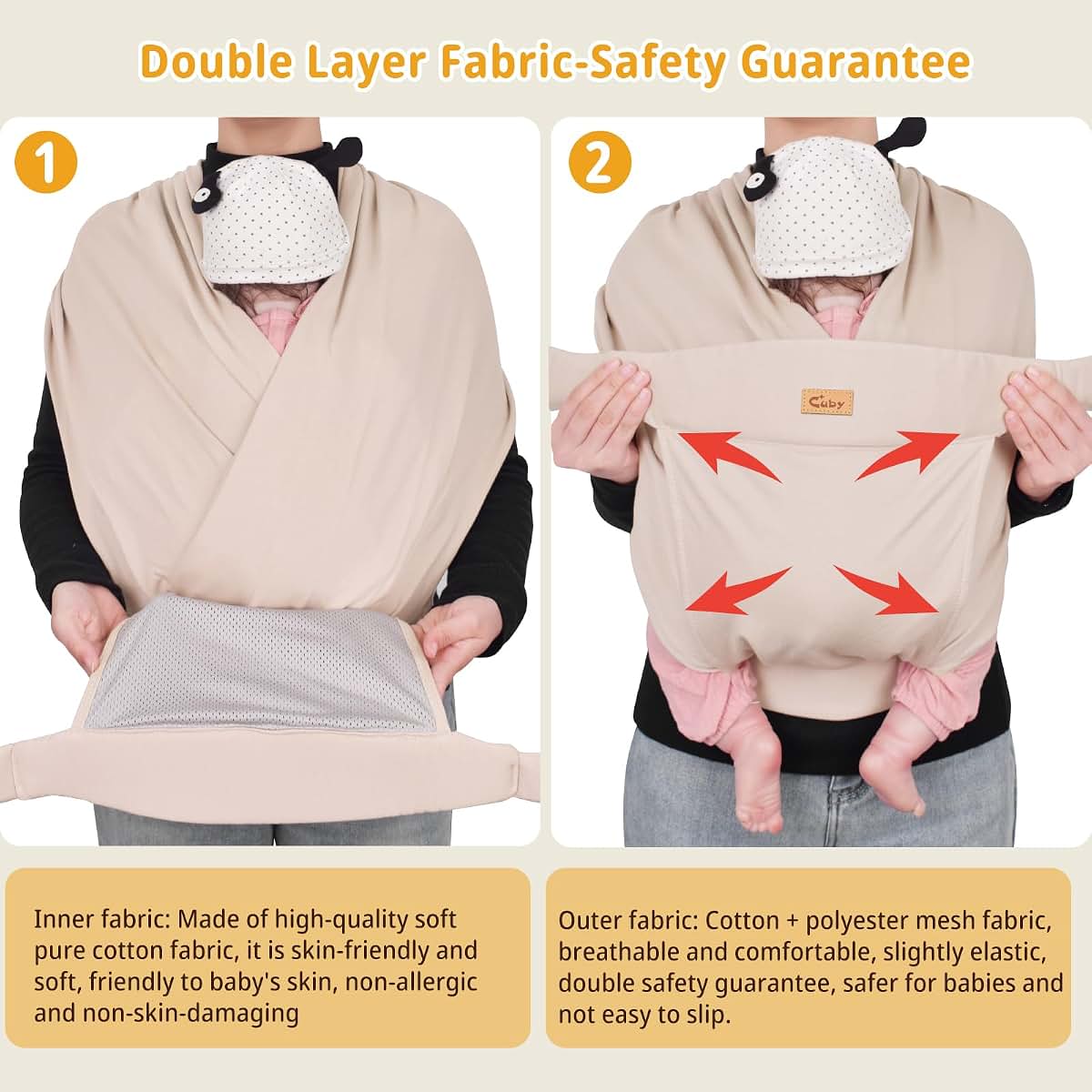 Cuby Baby Wrap Carrier Sling In Beige Cotton