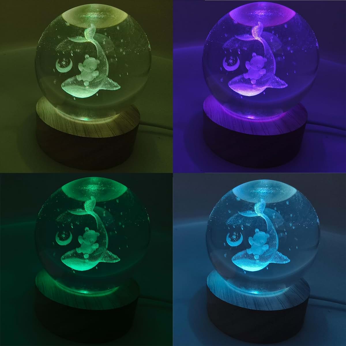 Wqvshro Whale And Teddy Bear Crystal Ball Lamp