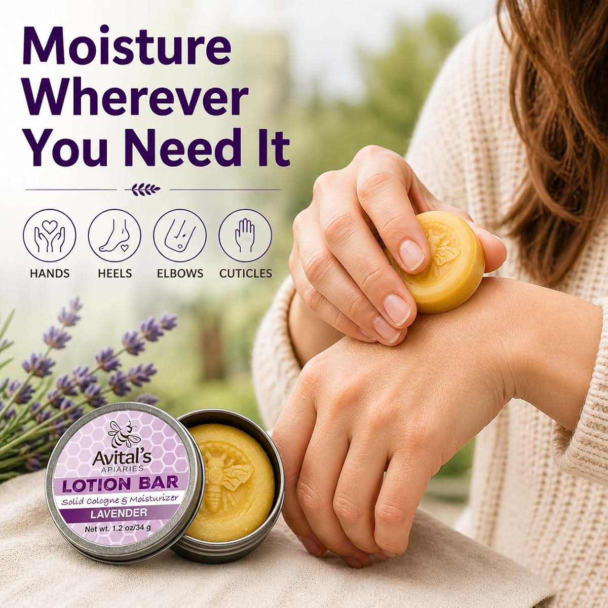 Avital's Apiaries Lavender Lotion Bar For Dry Skin (photo 4)