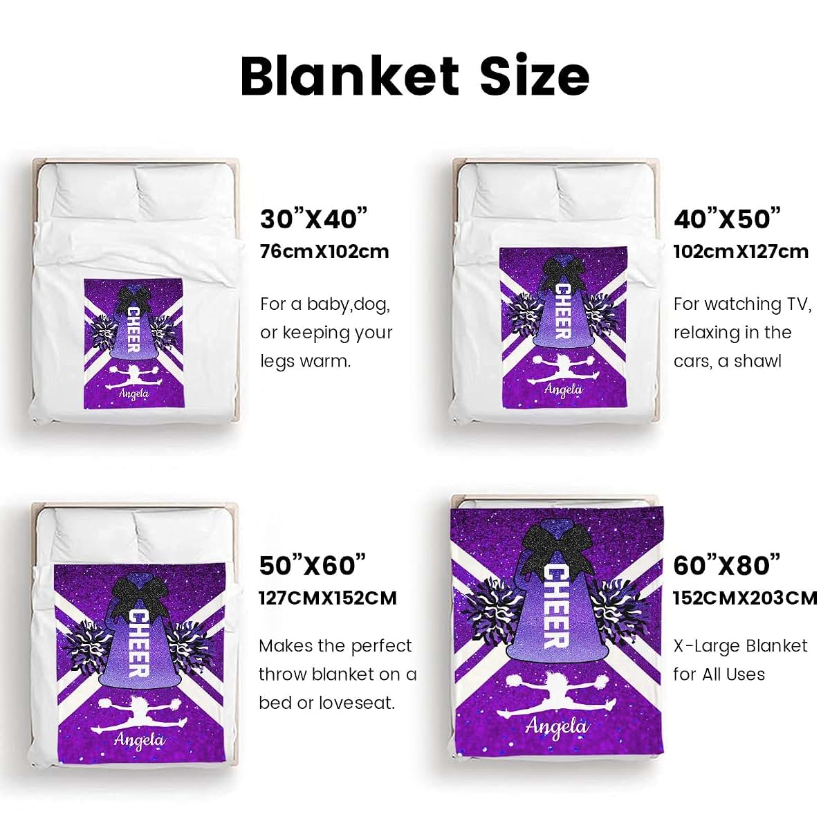 XIUCOO Purple Print Custom Name Blanket Cheerleader Blankets for Newborns Girls Baby Blanket with Name Soft Cozy Fleece (photo 4)