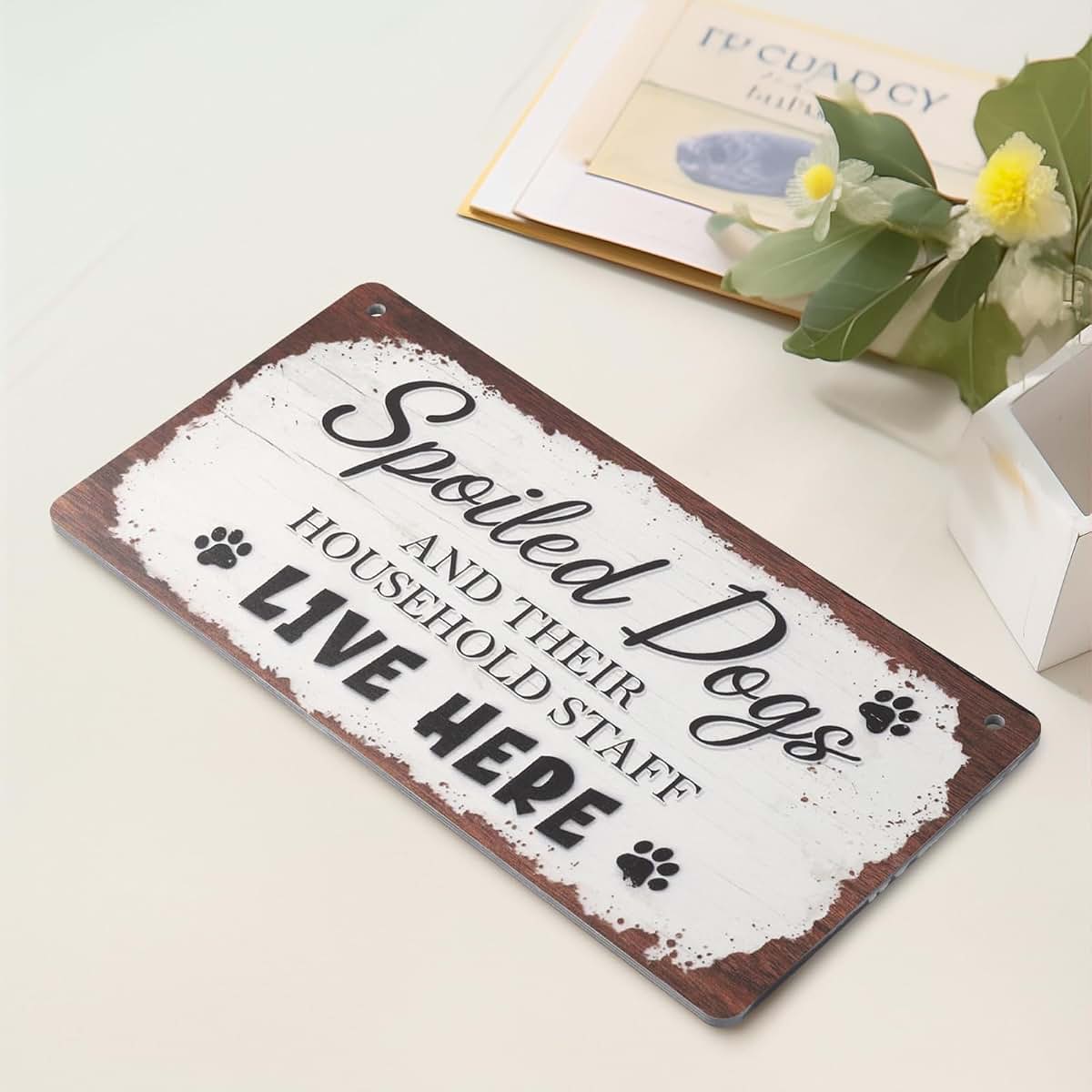 Rustic Wooden Dog Sign for Home Entryway Decor