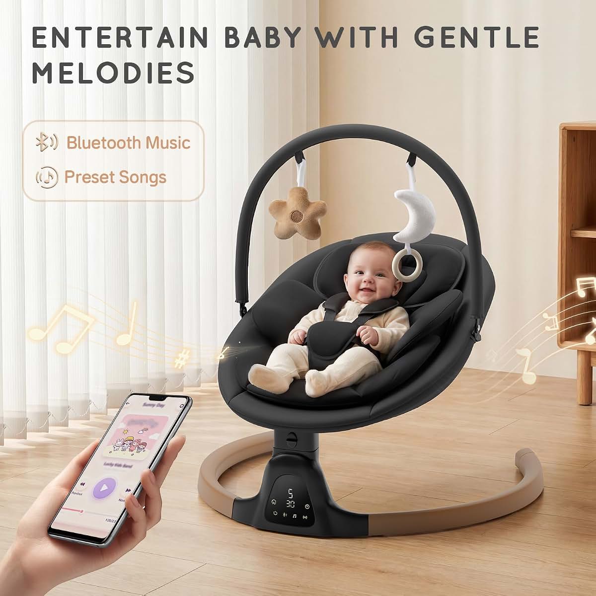 Momzelvi Electric Infant Swing With Bluetooth And Remote Control (photo 4)