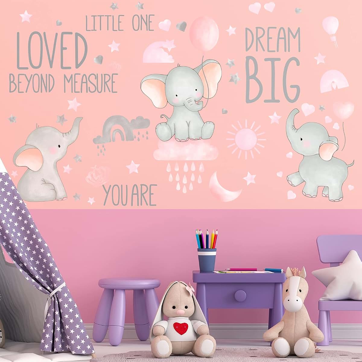 Outus 7 Pcs Elephant Wall Stickers for Baby Room Decor