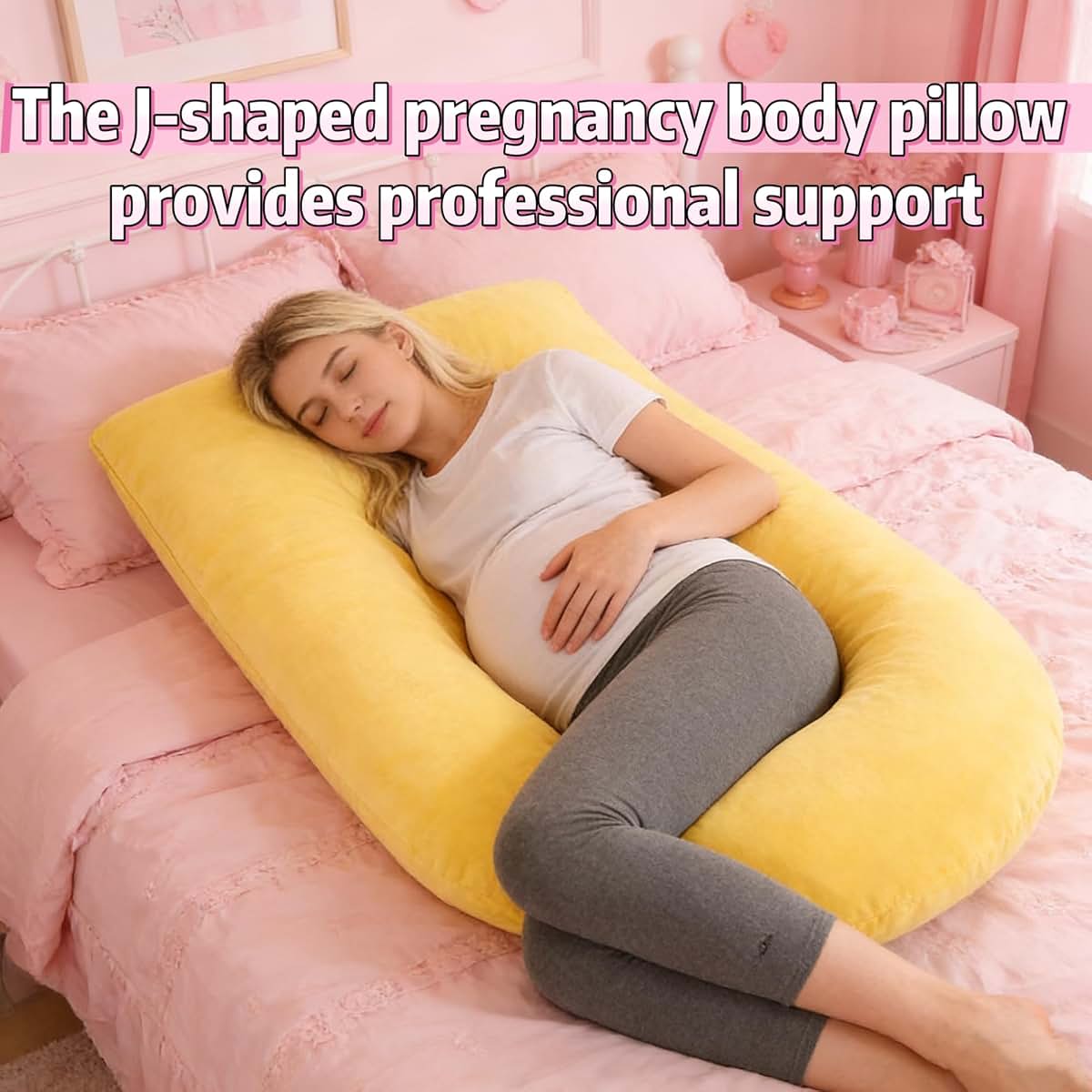 Wndy's Dream J-Shaped Maternity Pillow with Removable Cover, Grey