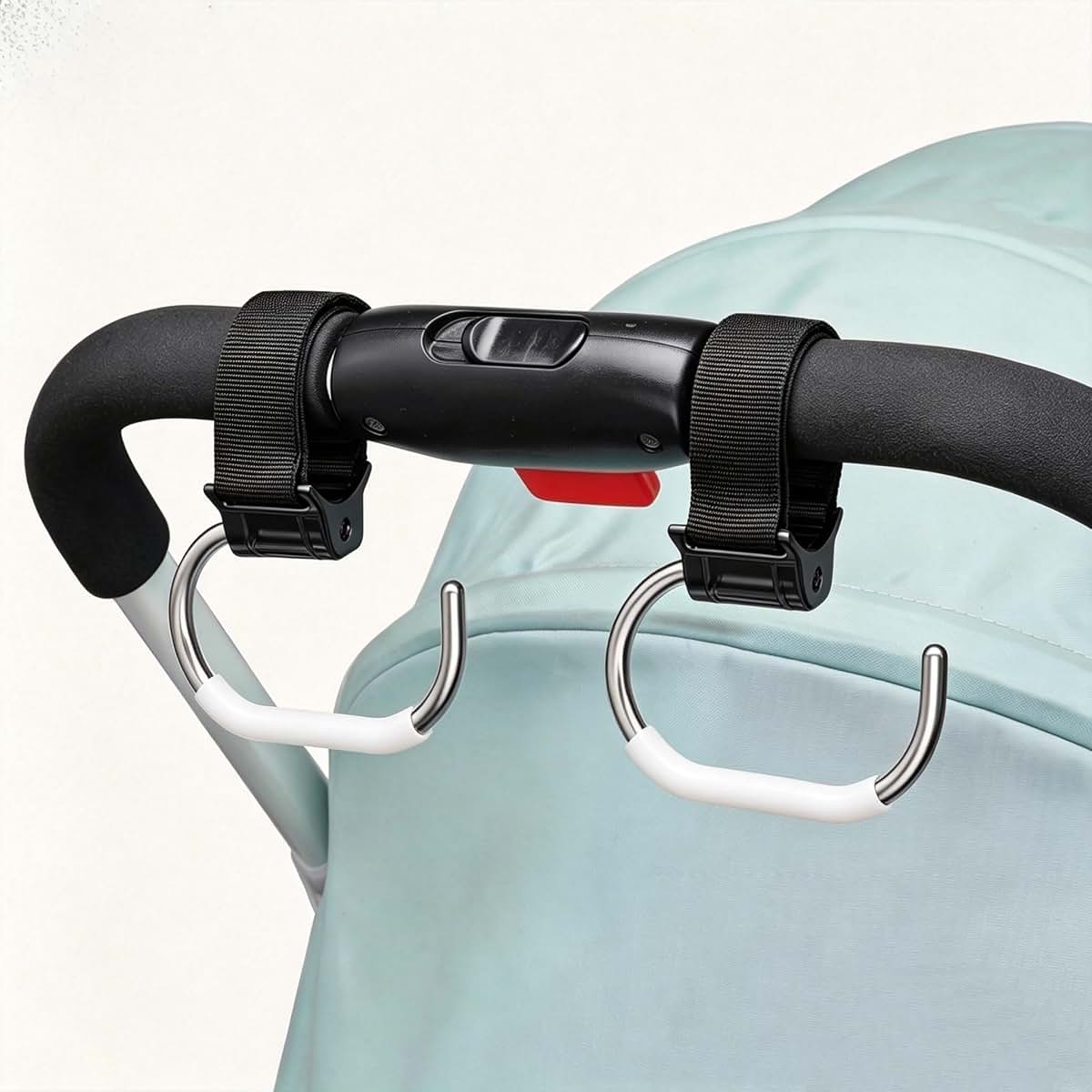 BabyOneStop Stroller Hooks for Bags 2 Pack - Universal Heavy Duty Clips with Silicone Surface