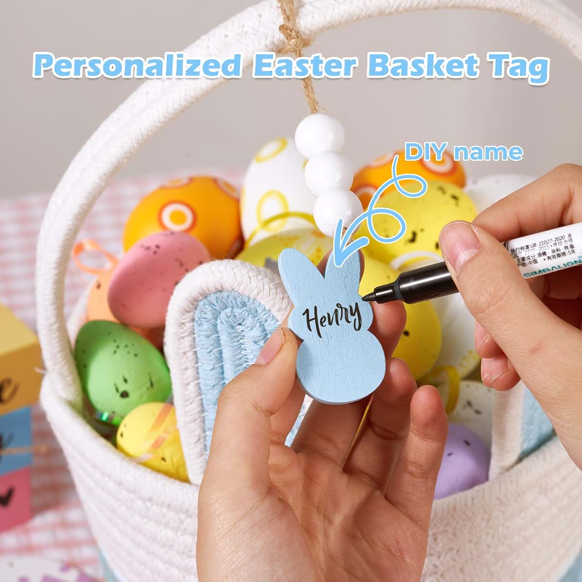 Woven Cotton Rope Bunny Easter Basket for Boys and Girls