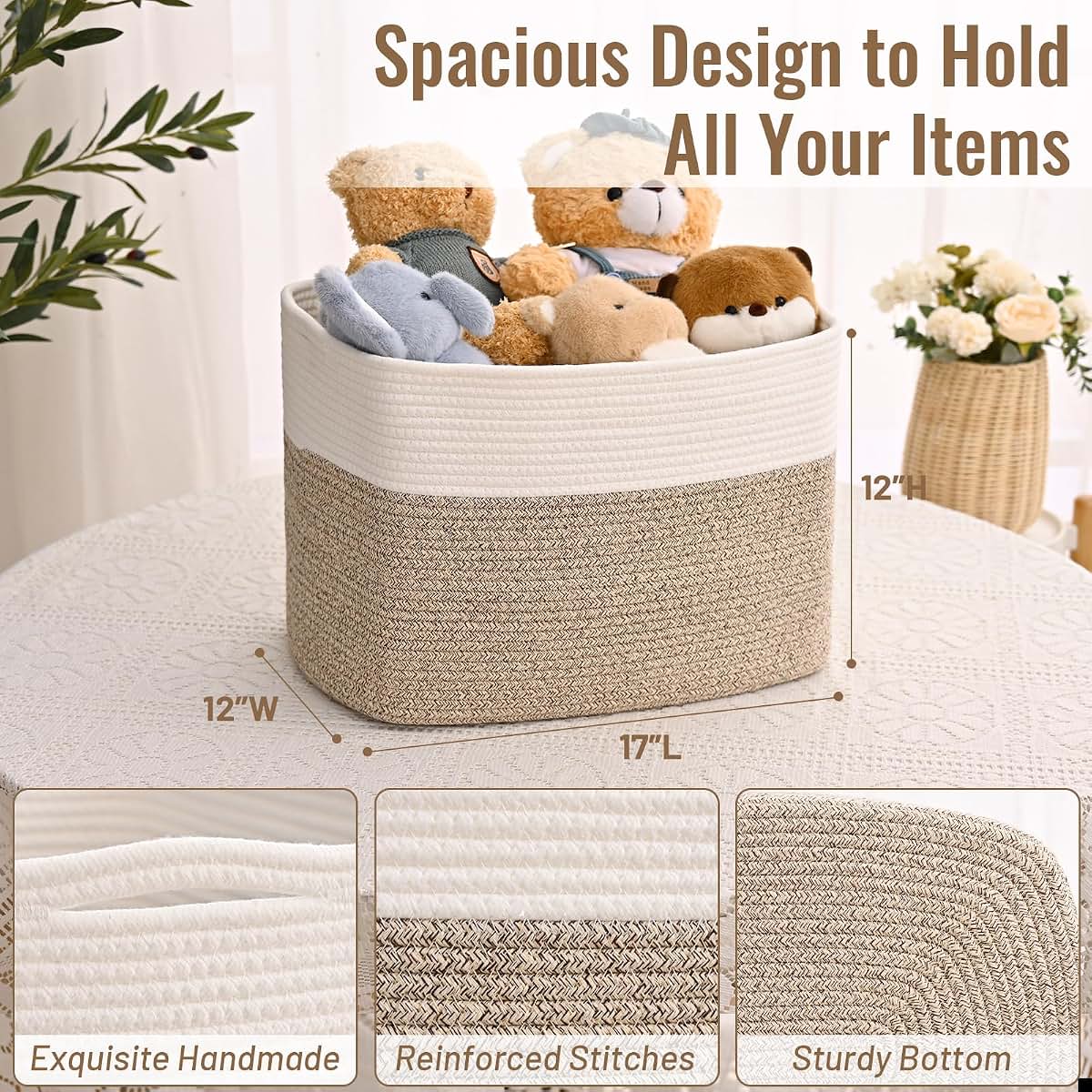 Cube Storage Baskets for Organizing Toys & Clothes | 3-Pack Cotton Rope Organizers