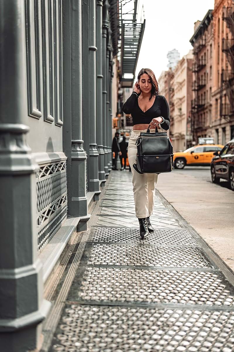 ZEPOL NEW YORK Leather Diaper Bag Backpack with Changing Pad, Stroller Straps (Leia Bag) (photo 4)