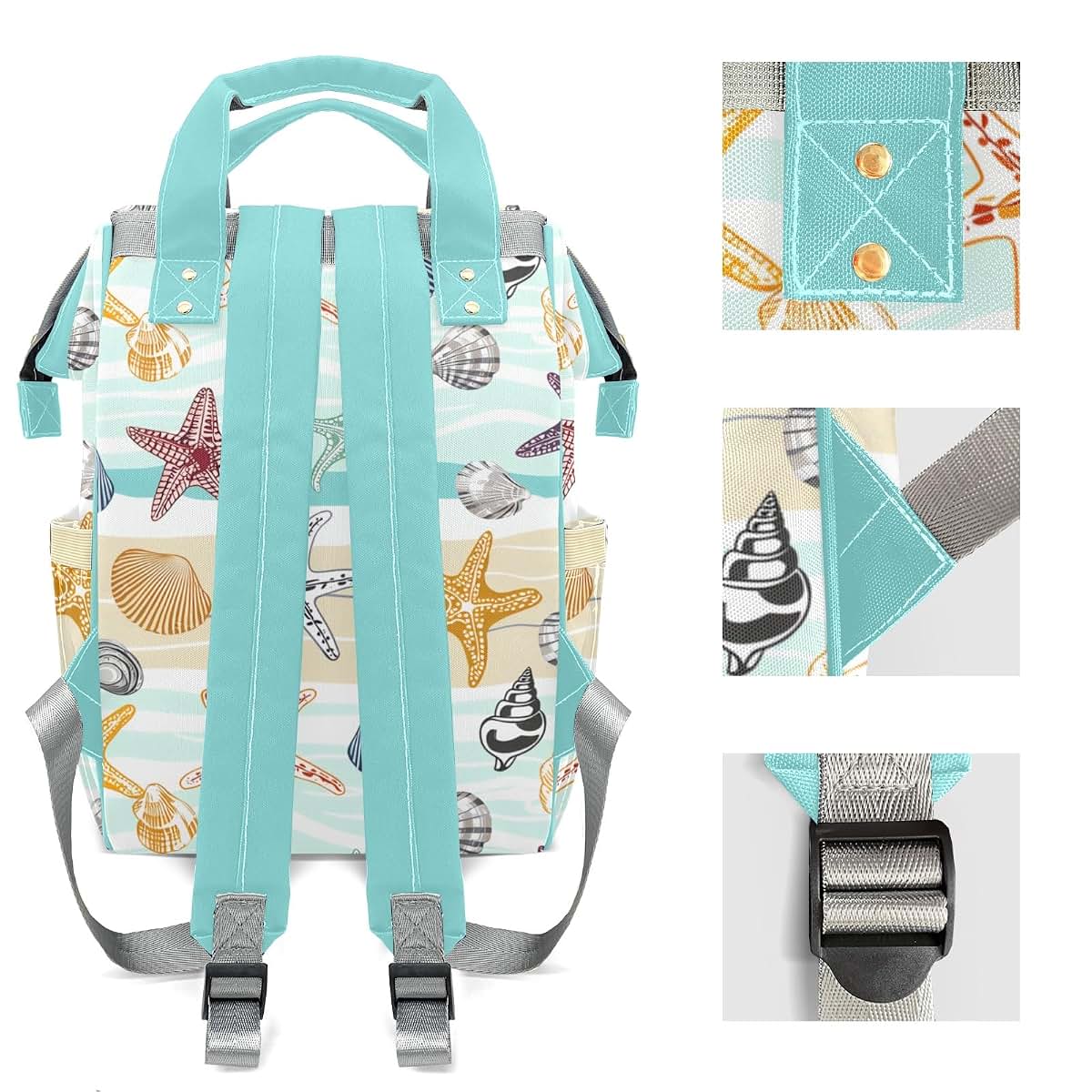 Joyestore Personalized Sea Stars Shell Custom Mom Bag with Name,Dad and Mom Diaper Backpack Waterproof Baby Shower for (photo 4)
