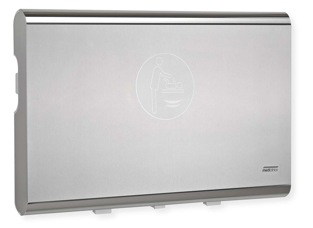 Saniflow Horizontal Surface-Mounted Baby Changing Station with Ionizer and Liner Dispenser, White/Satin