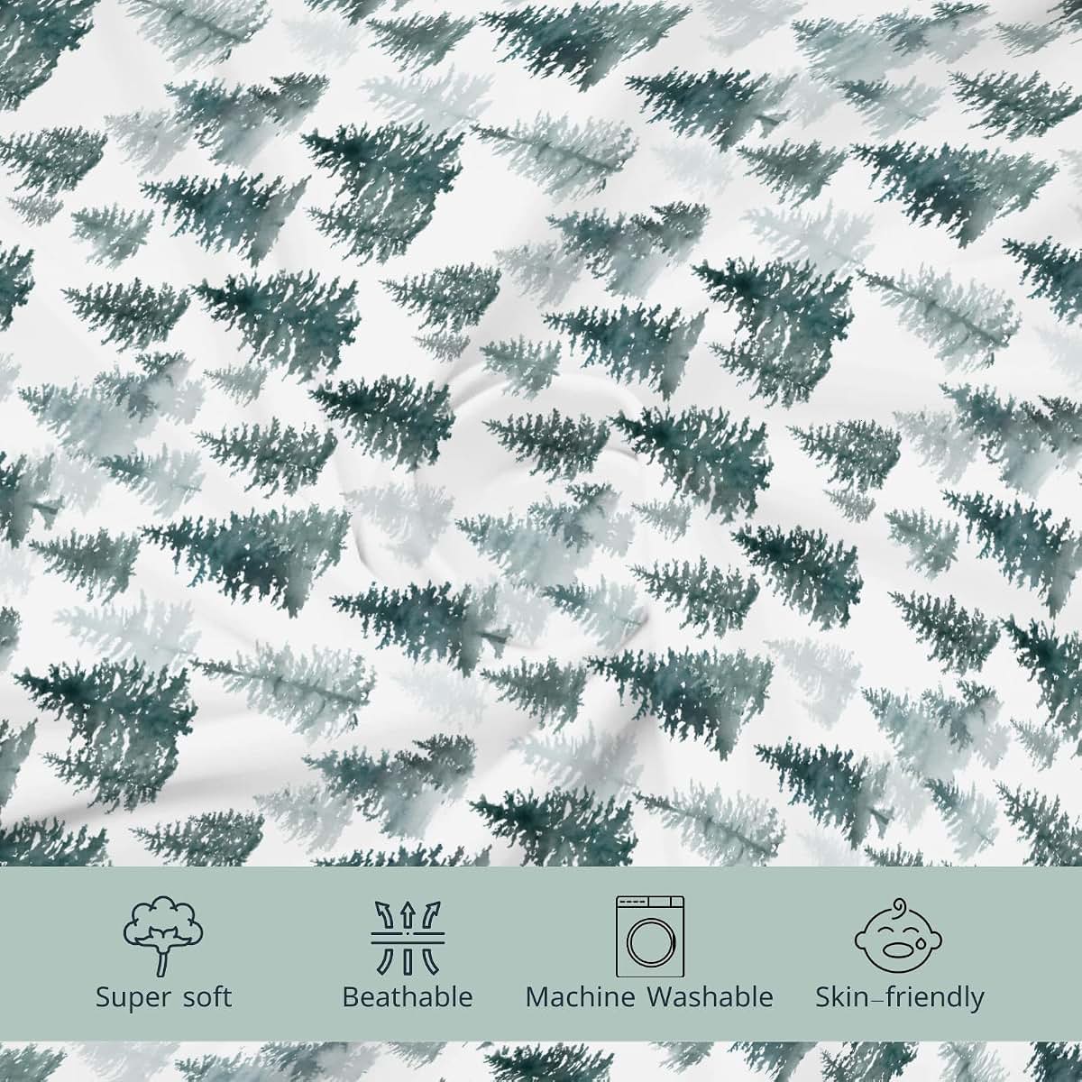 HawSkgFub Watercolor Forest Pine Tree Fitted Changing Pad Cover