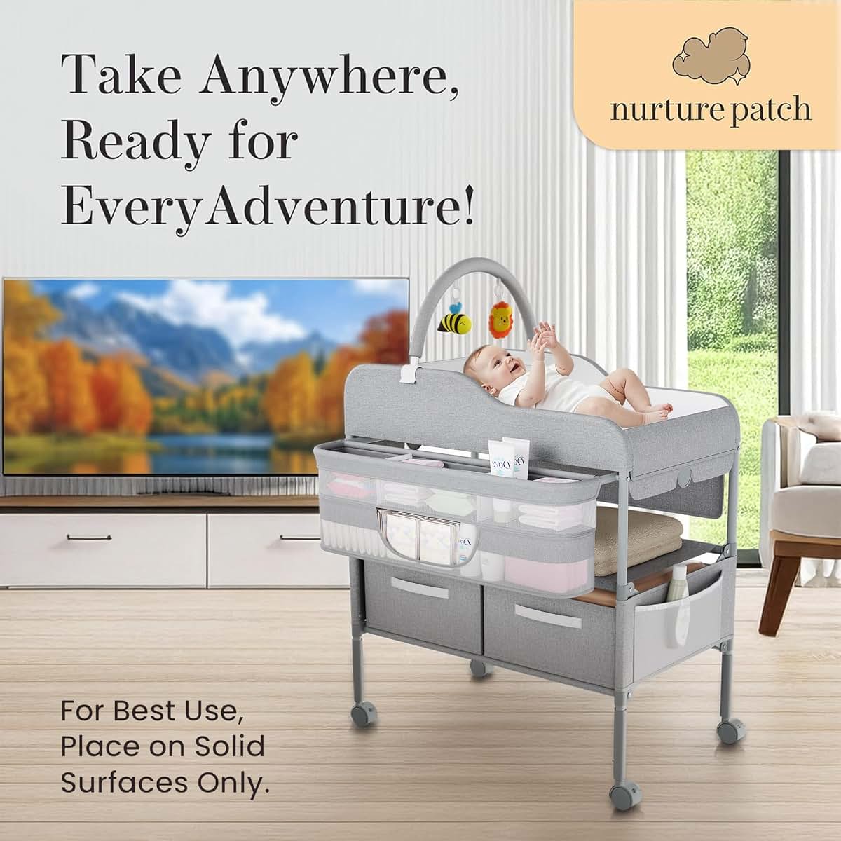 NurturePatch Portable Folding Changing Table With Storage And Wheels (photo 4)