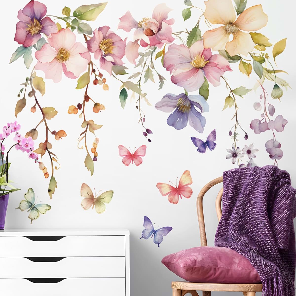 Drwssr Flower And Vines Wall Decals For Girls Bedroom (photo 4)