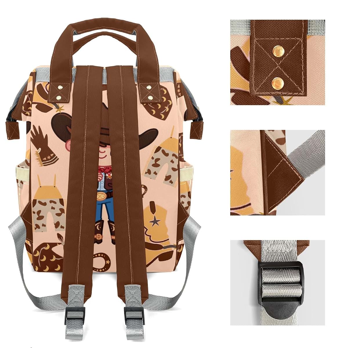 Joyestore Personalized Little Cowboy Custom Mom Bag with Name,Dad and Mom Diaper Backpack Waterproof Baby Shower for (photo 4)