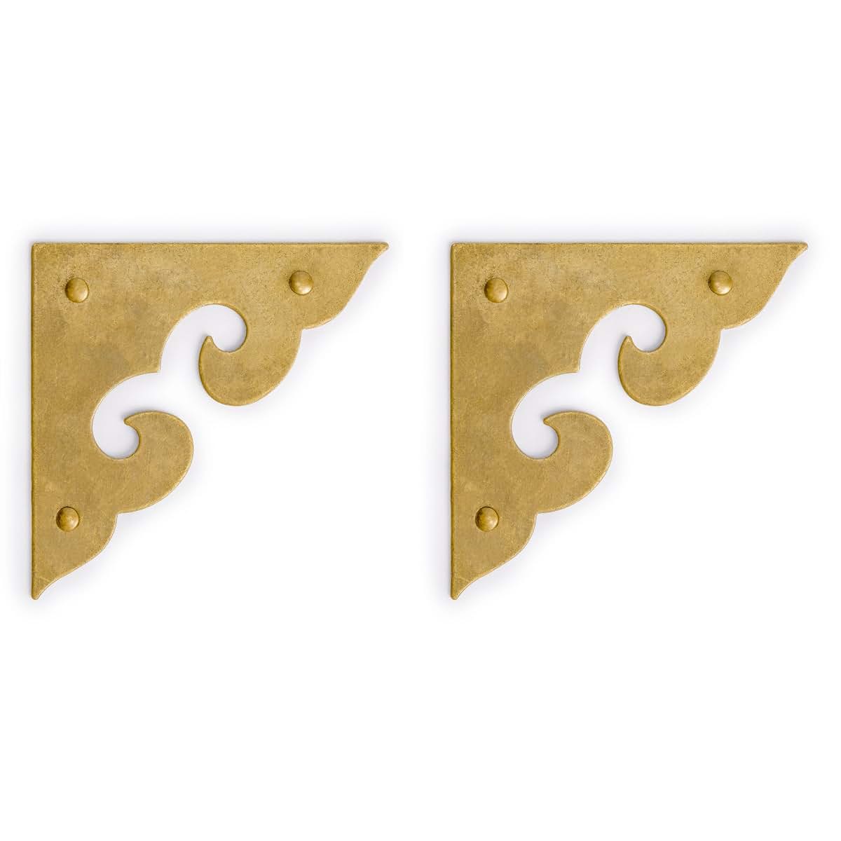 HP Ocean Wave Brass Corner Plates, 2-Pack, 1.8 Inch, Solid Brass with Nails