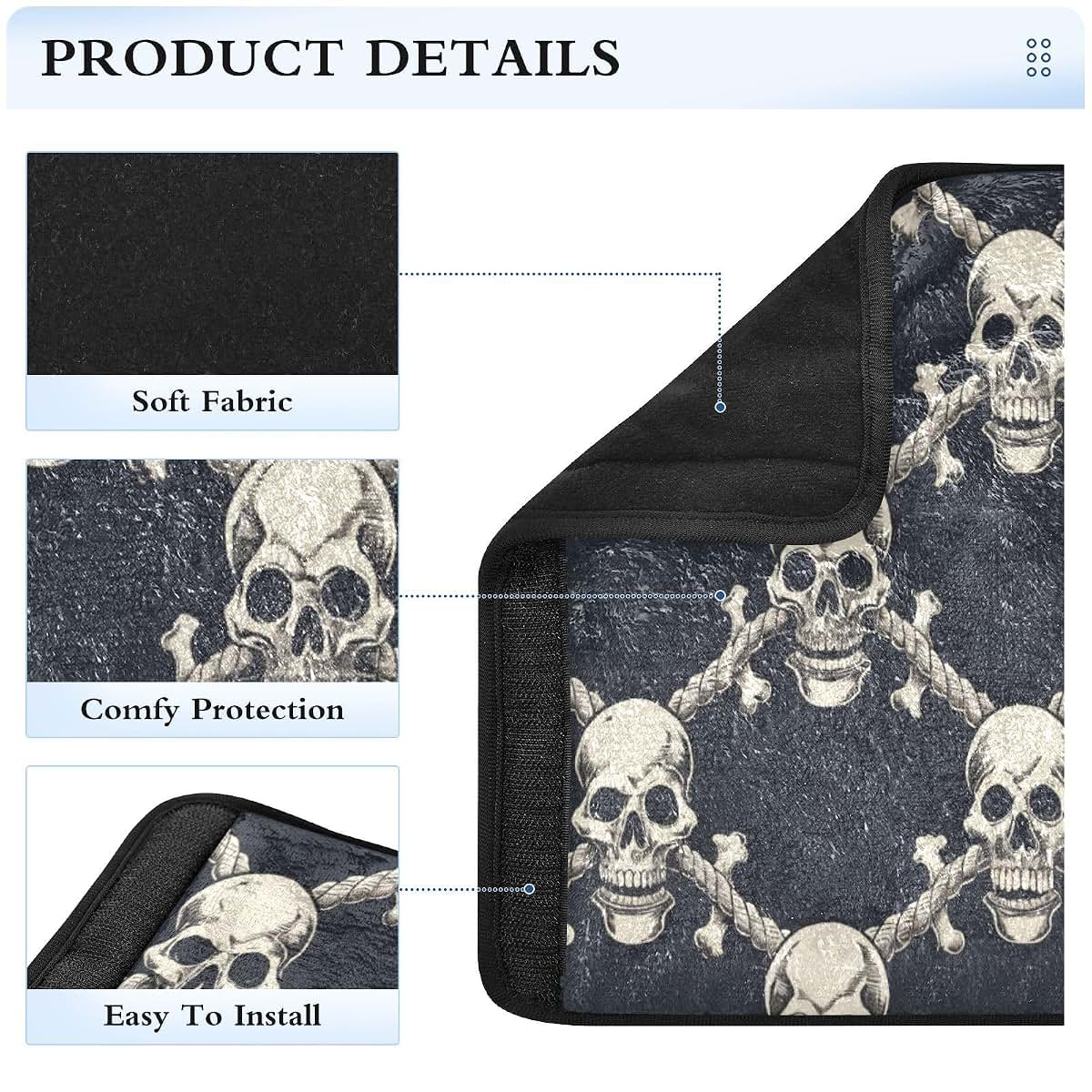 Vdsrup Seat Belt Covers 2 Pack Skull Crossbones Car Seat Strap Covers Flannelette Cotton