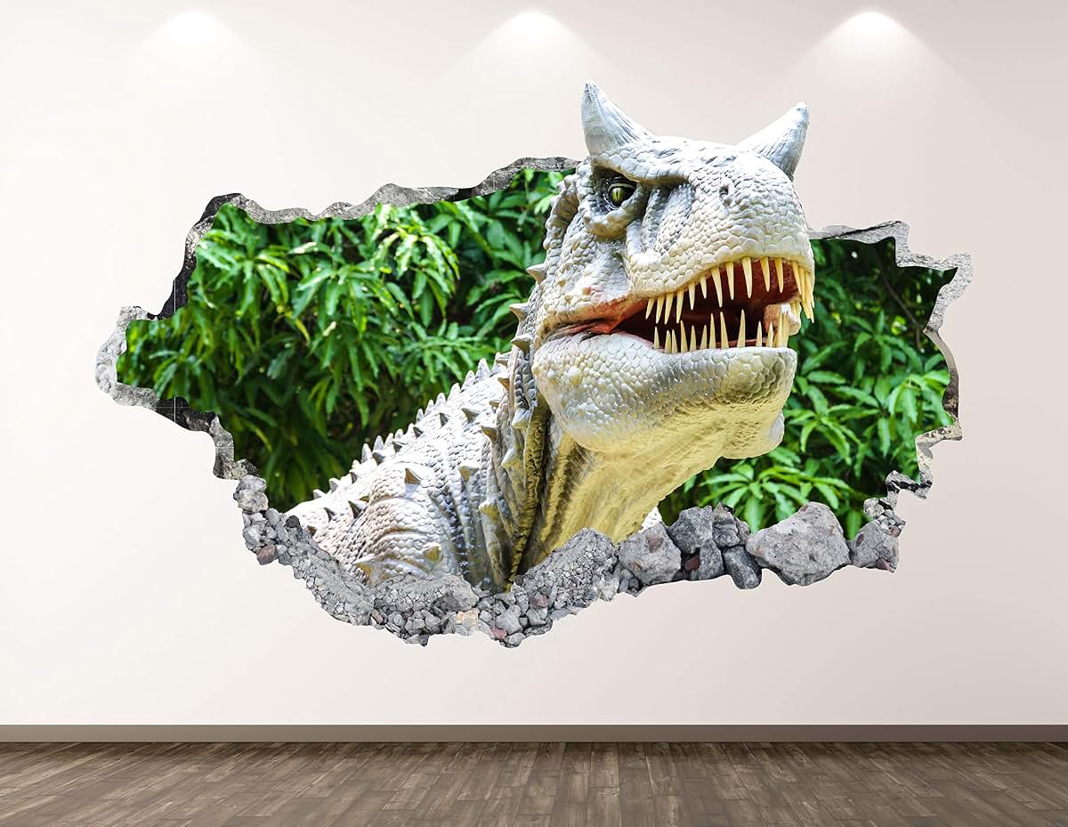 West Mountain Dinosaur Wall Decal Art Decor 3D Smashed Jungle Sticker Poster Kids Room Mural Custom Gift BL357 (70"W x