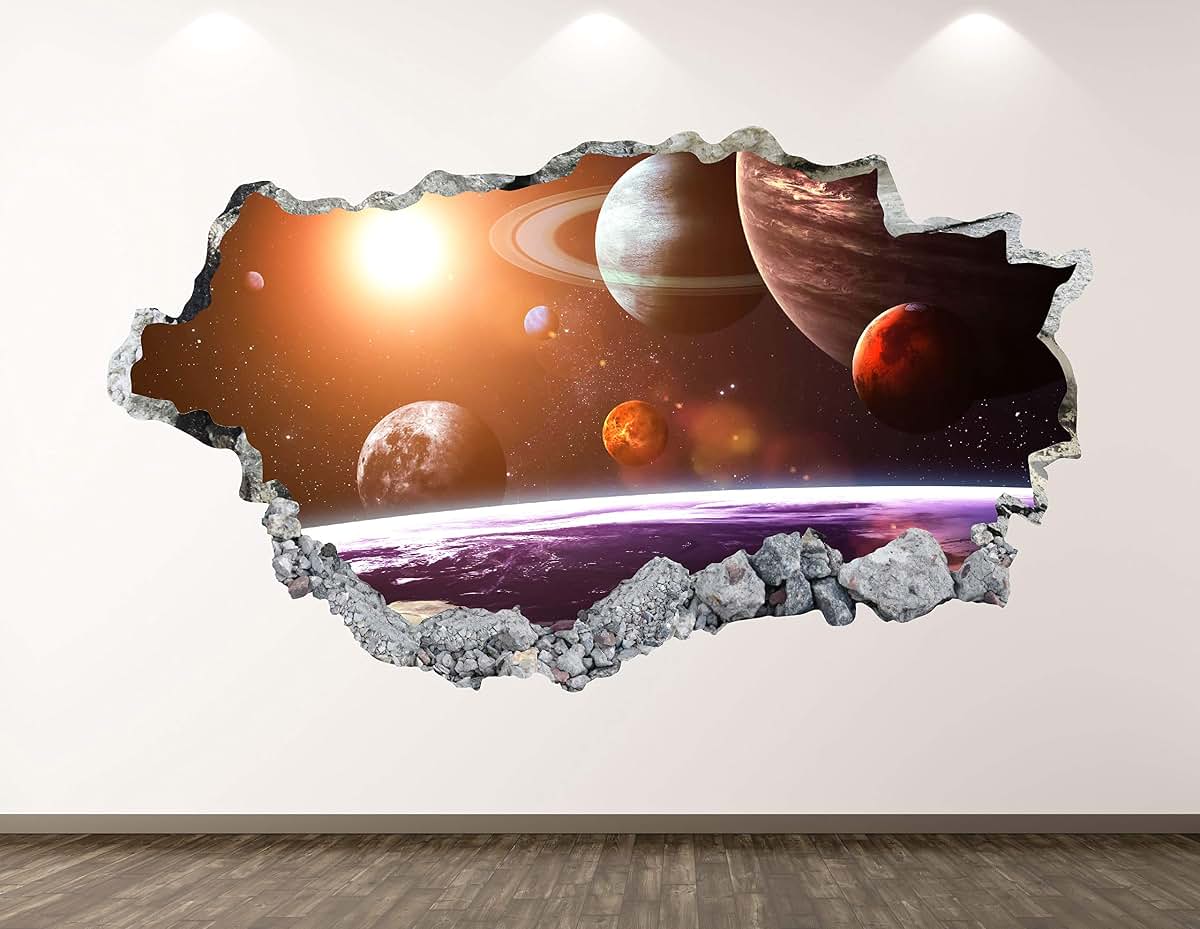 West Mountain Galaxy Space Wall Decal Art Decor 3D Smashed Kids Universe Sticker Mural Nursery Home Gift BL24 (22"W x
