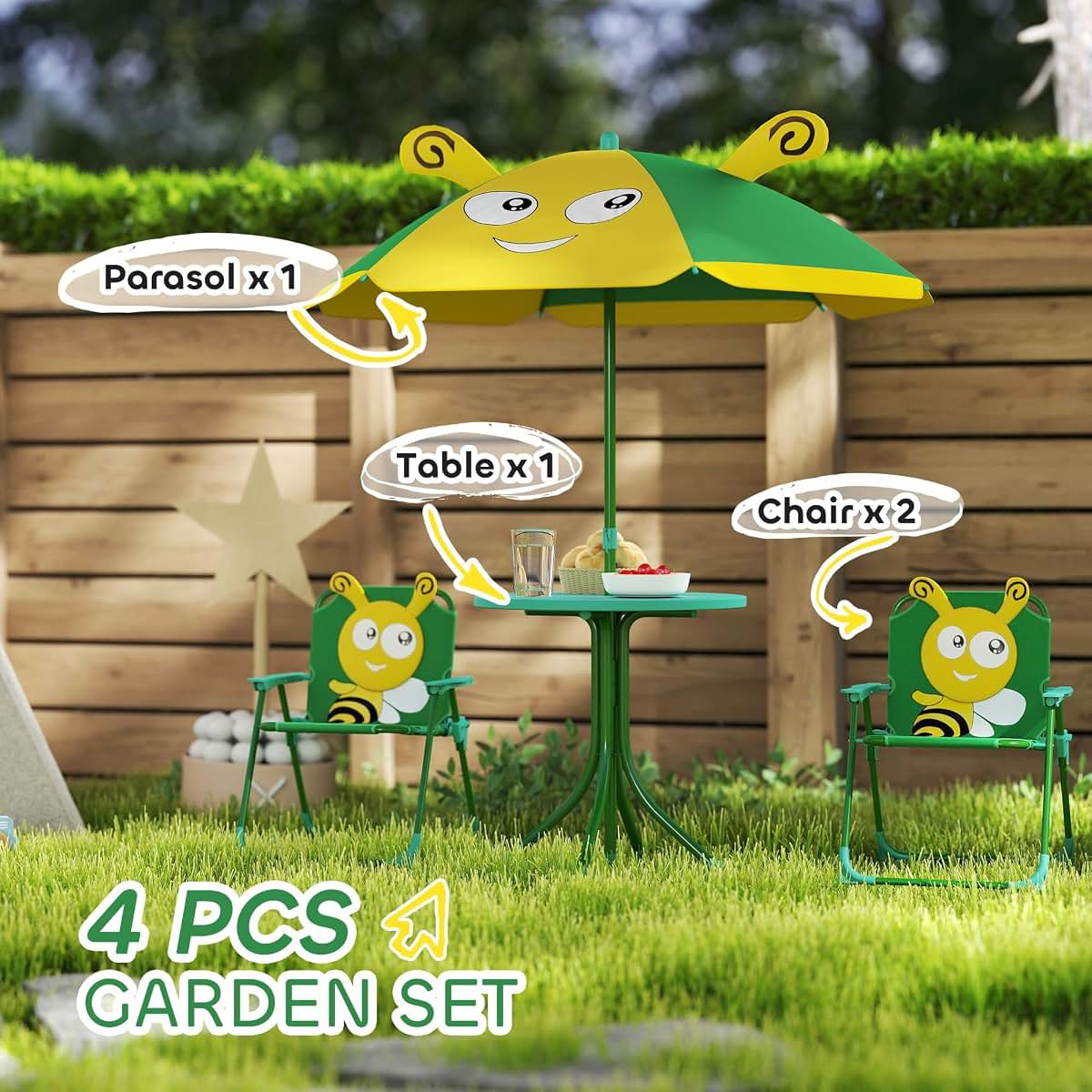 YBCHFGA Playful Garden Set with Adjustable Bee Pattern Umbrella for 2-5 Years