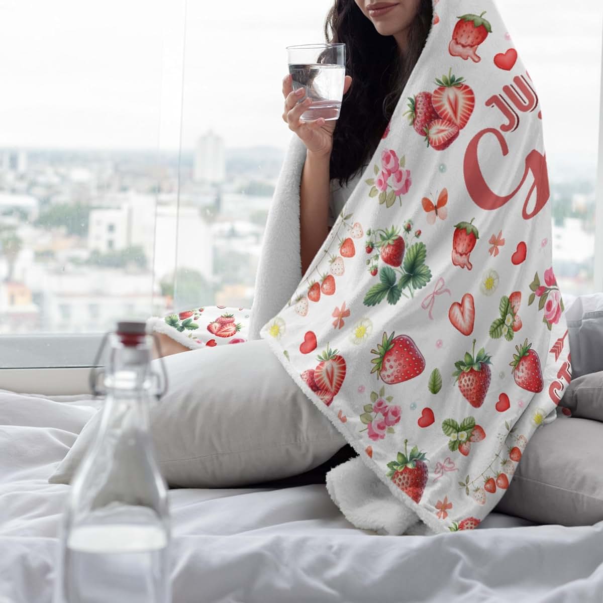 Xvx-Boom Strawberry Hooded Blanket 60"x80" Flannel