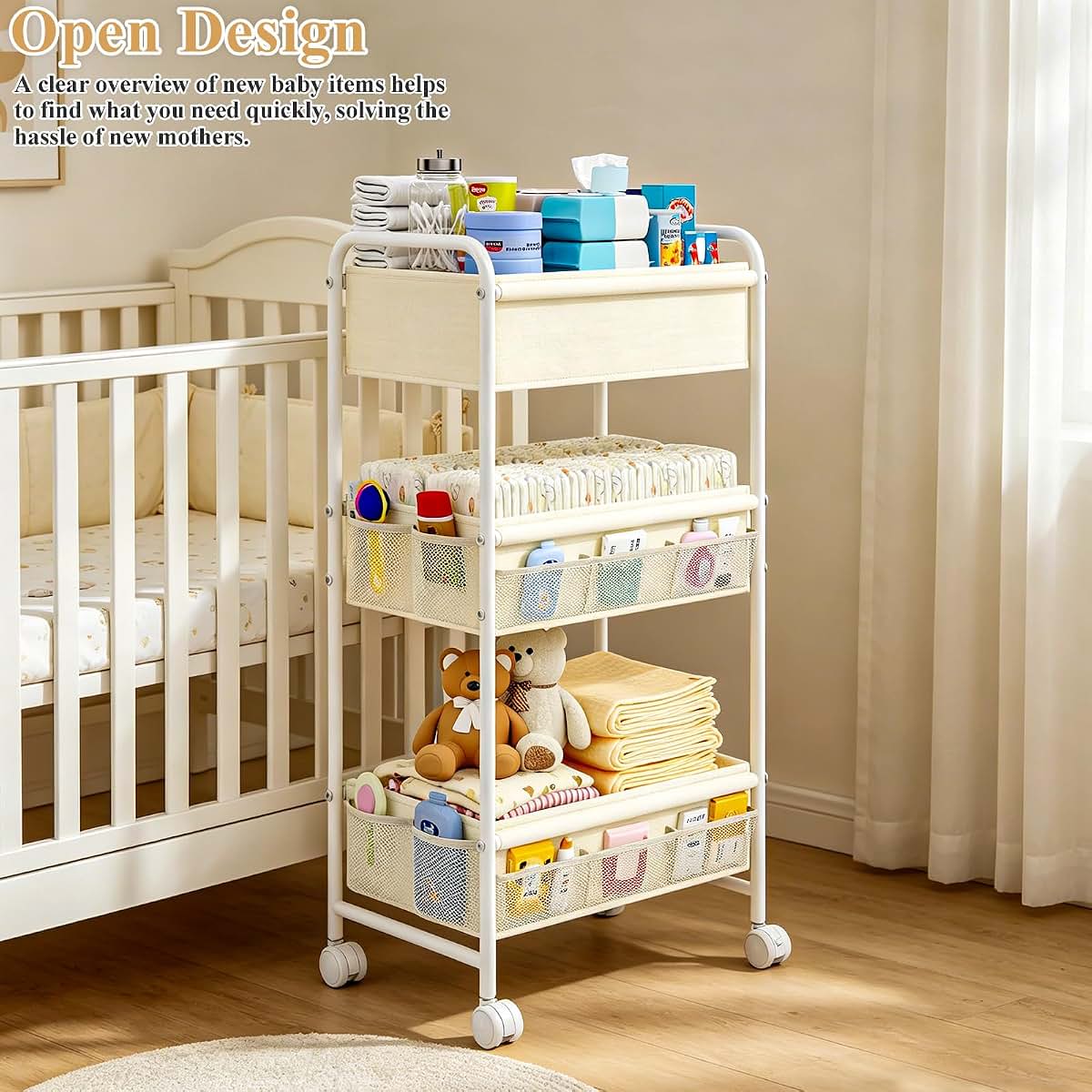 Diaper Caddy Cart Organizer | Mobile Nursery Storage Utility Cart