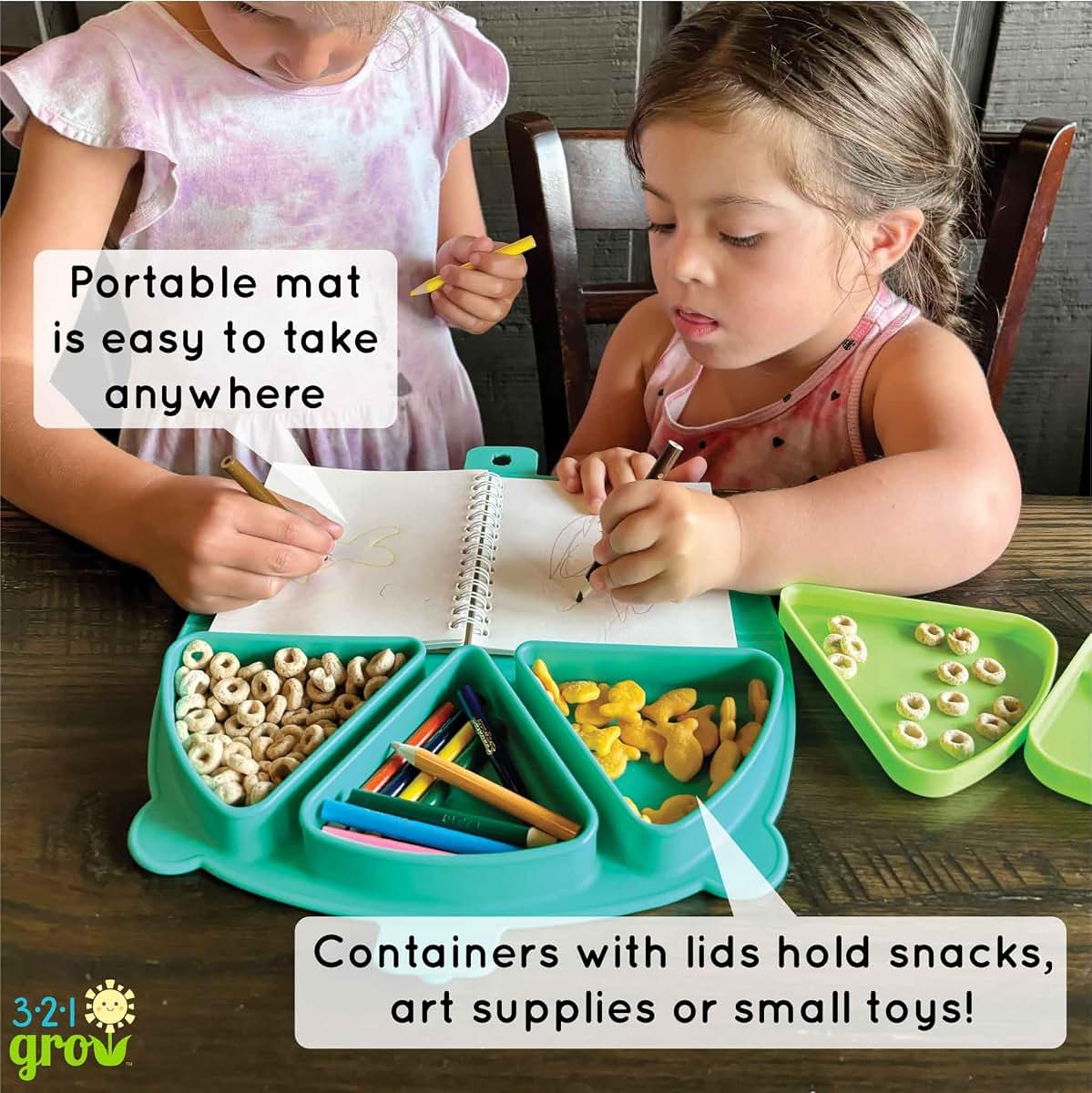 321 Grow Silicone On-The-Go Snack Mat With 3 Compartments And Lids (photo 4)