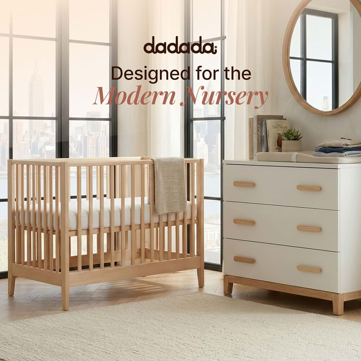 dadada LaLa 3-Drawer Compact Nursery Dresser, Deep Drawers, White/Natural