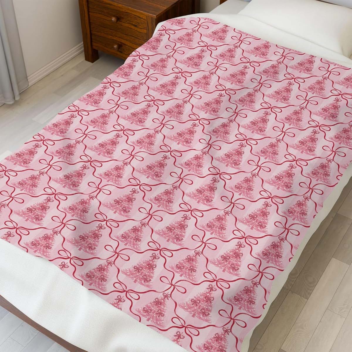 Selgkds Preppy Pink Trees Bows Christmas Baby Blanket 60x80 Inch (photo 4)