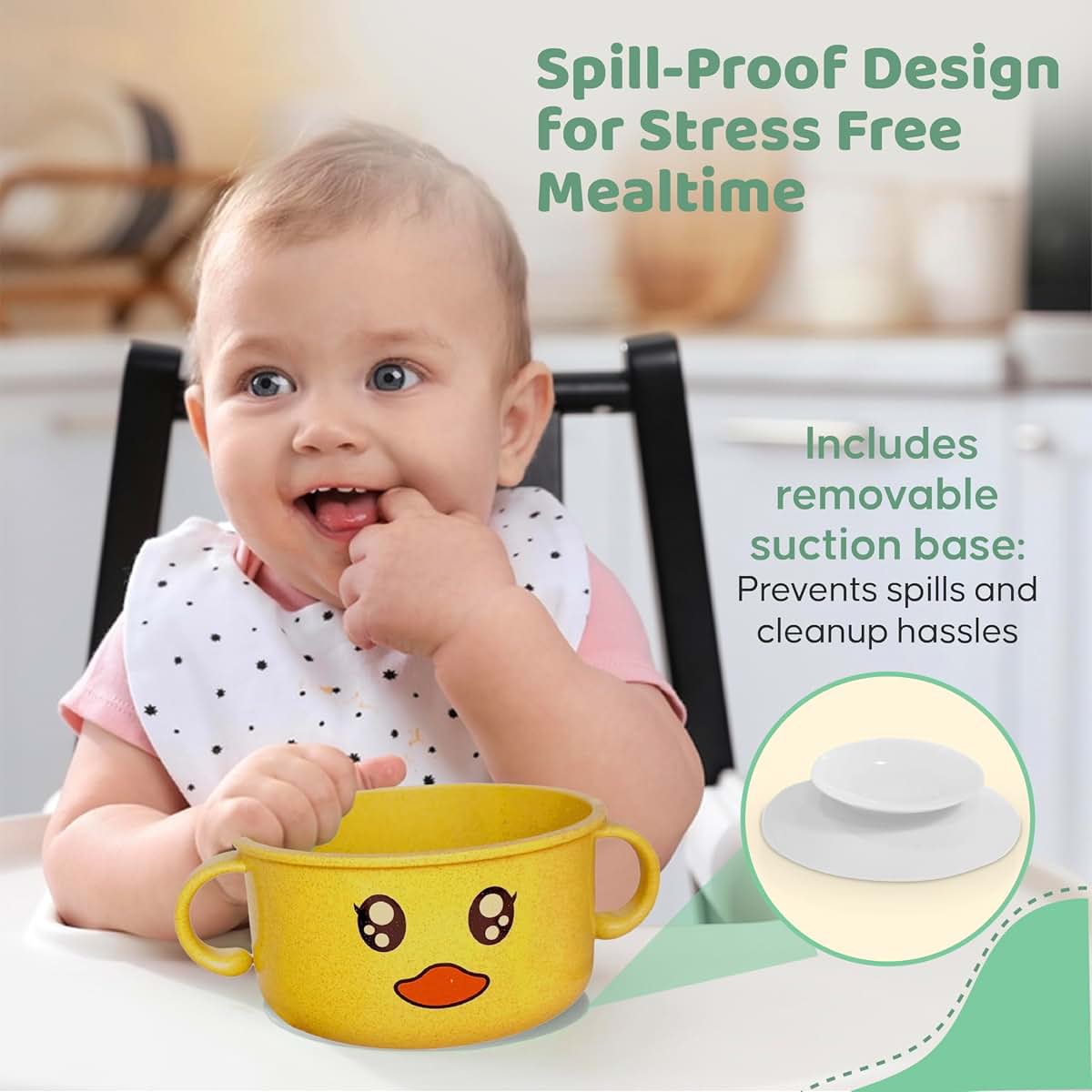 SnugglyBites Unbreakable Bowls for Babies & Toddlers with Spoon and Lid, Eco-Friendly Wheat Straw, Stay Put Suction (photo 4)