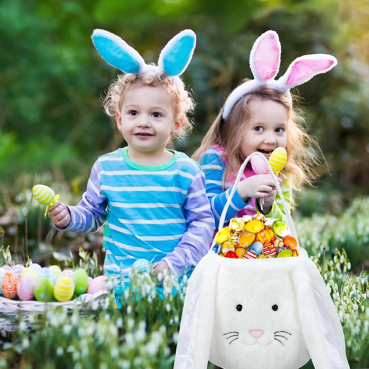 Plush Easter Bunny Basket for Gifts and Decorating