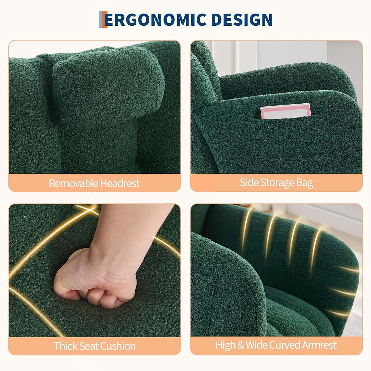 PtioHavn Ergonomic Rocking Chair, High-Back Glider With Plush Cushion (photo 4)