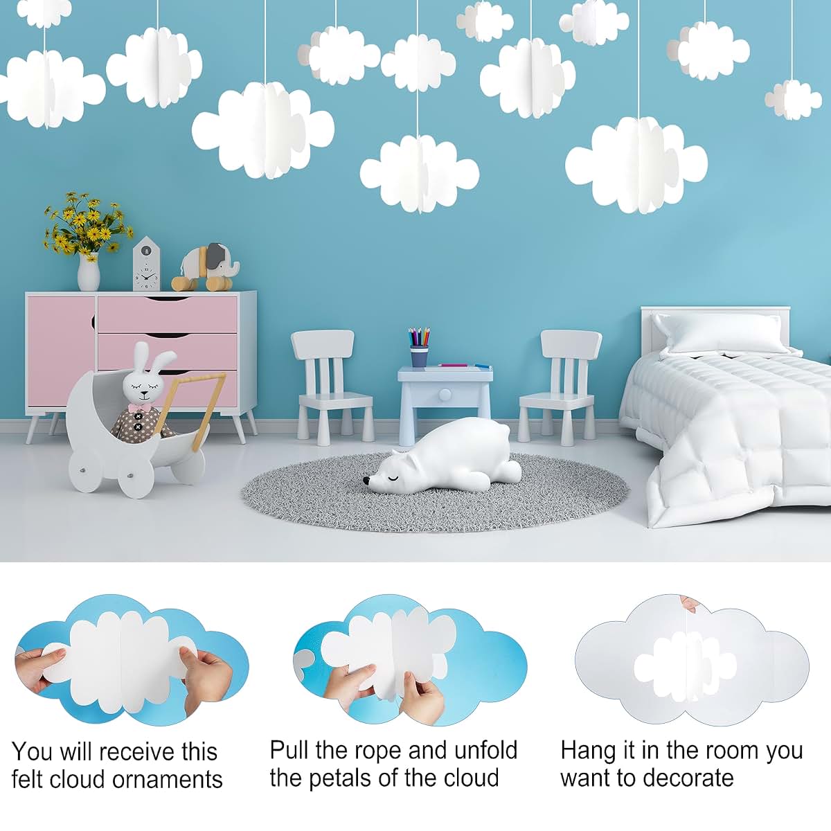 Ayfjovs 18 Piece White Felt Cloud Hanging Decor for Ceiling