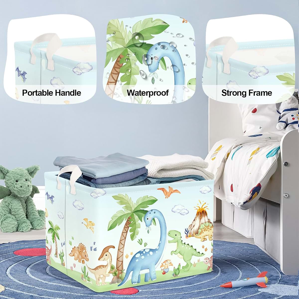 Stars of Dream Dinosaur Baby Laundry Hamper, Collapsible Storage Basket, 36L, Blue