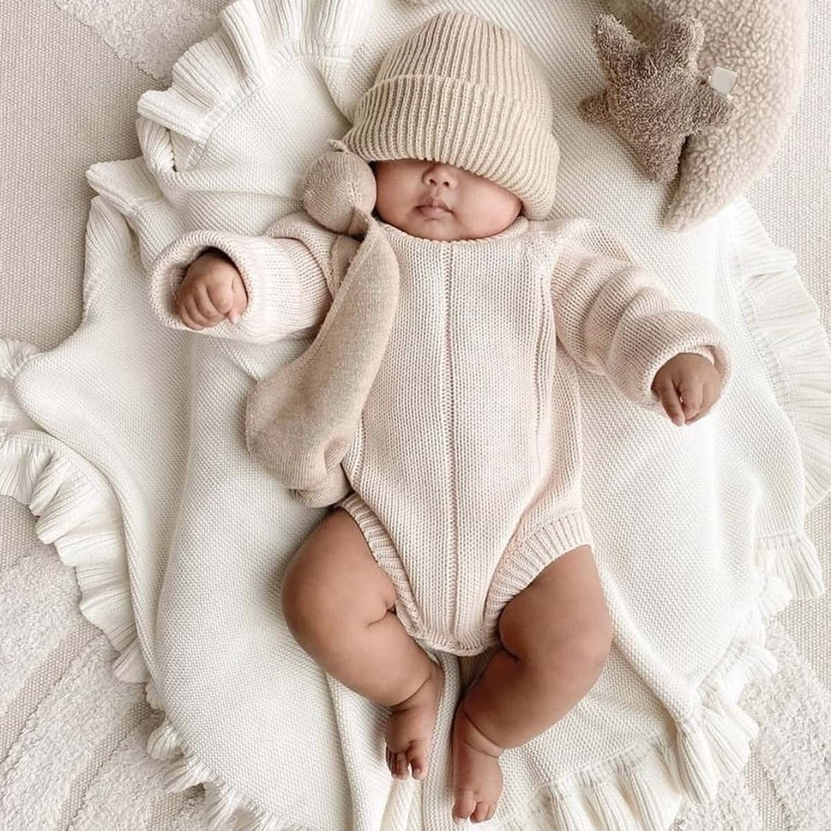 TIANQUXNGI Ruffle Knitted Baby Wrap Blanket (photo 4)
