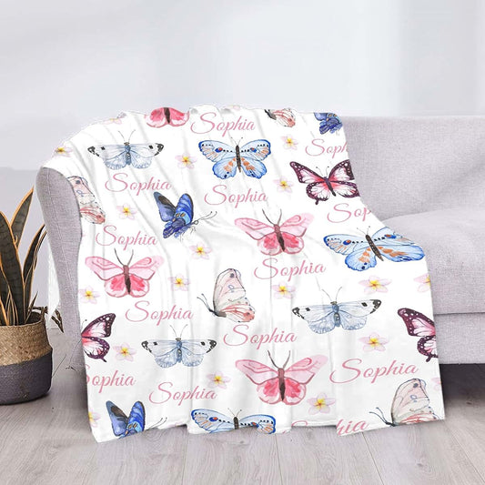 BabyOneStop Personalized Custom Name Blanket With Pink Butterfly Print