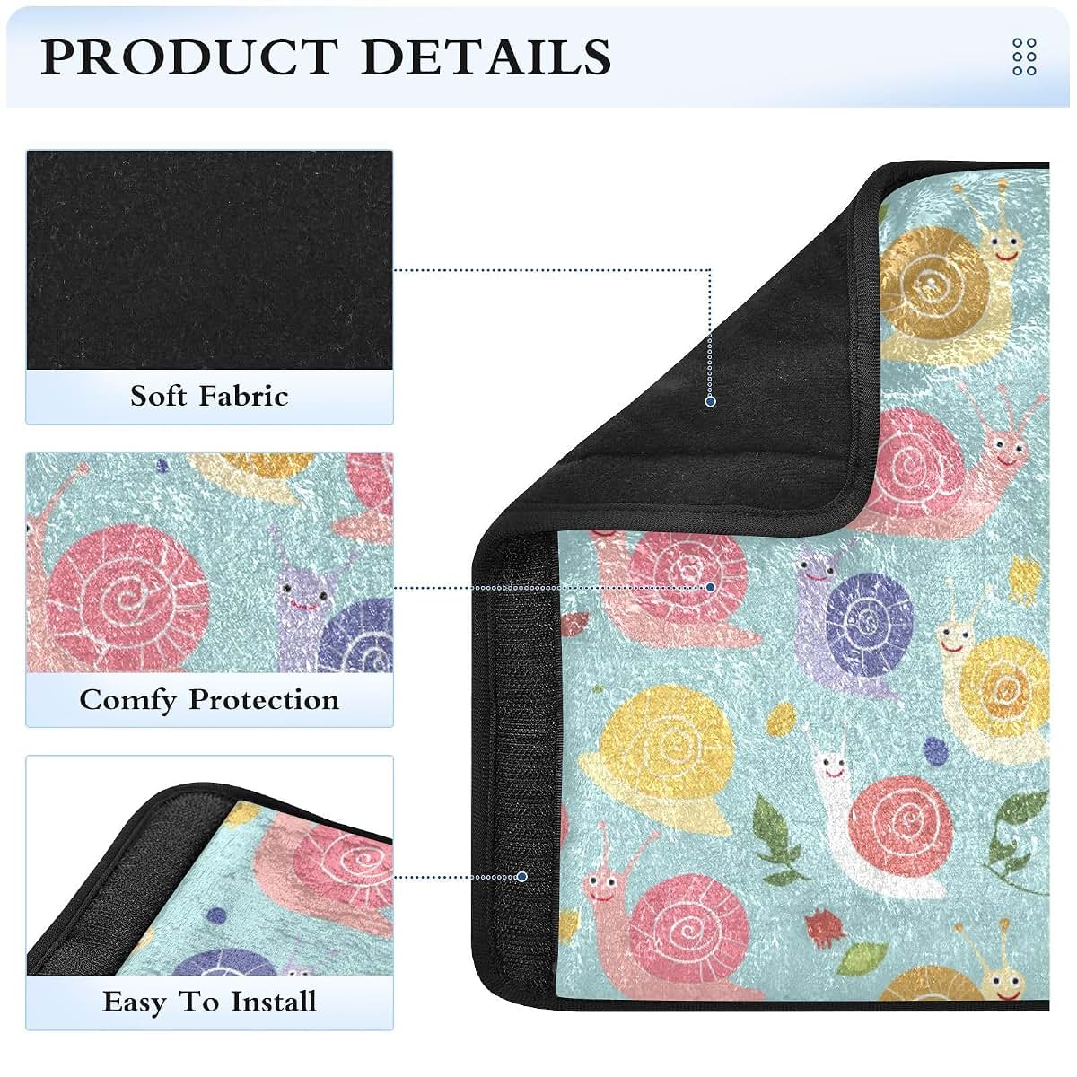 Vdsrup Seat Belt Covers 2 Pack Cute Snails Print