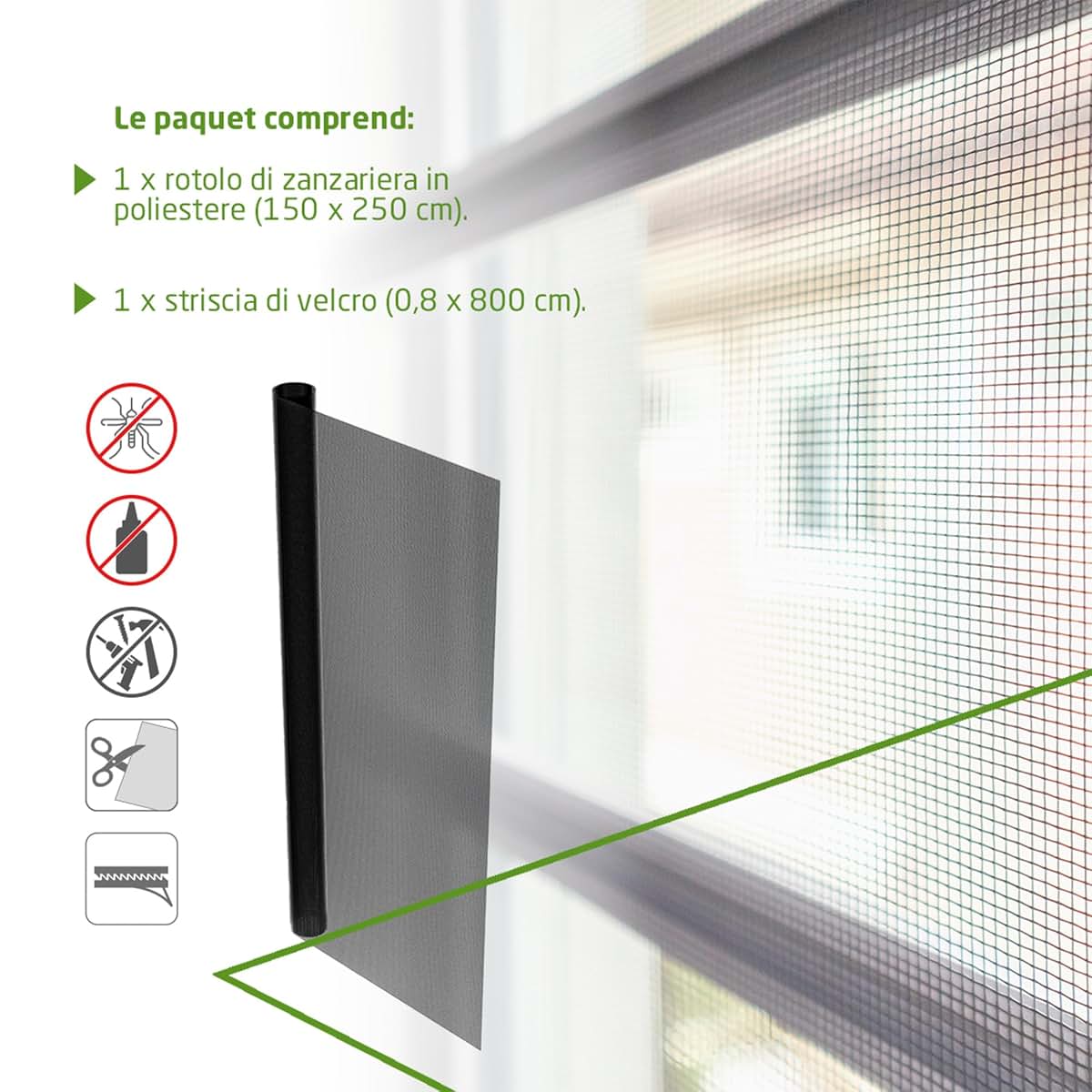 Amig - Mosquito Net for Windows and Doors - 150 x 250 cm - Easy Tool-Free Installation with Included Velcro - Black
