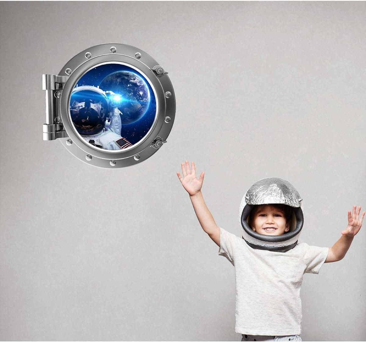 Stickit Graphix 18" PortScape 3D Space Ship Window View Astronaut Selfie #2 Porthole Wall Decal Removable Wall Sticker