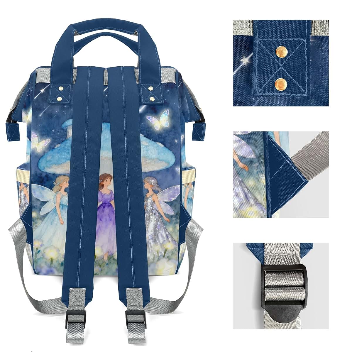 LiSoAkWE Personalized Large Capacity Diaper Bags,CustomWatercolor Night Fairy Mushrooms Name Backpack Casual Daypack (photo 4)